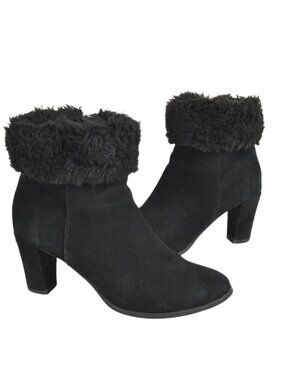 Blondo Leather Suede Booties Waterproof Black Ankle Boots  Faux Fur Size 9.5
